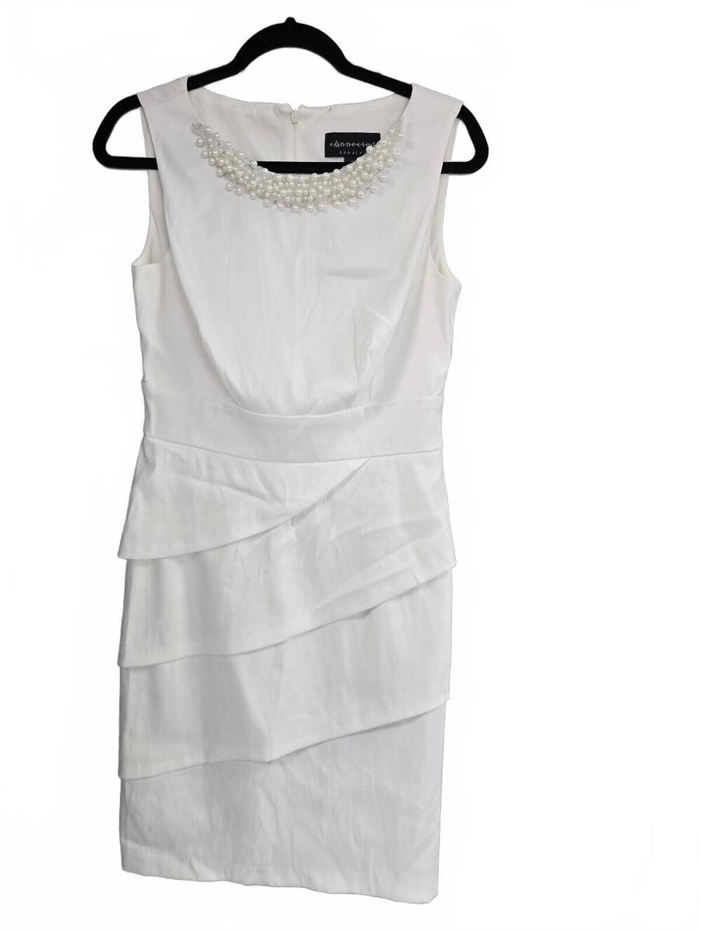 Connected Apparel White Sleeveless Dress with Pearl Neckline, Size 8